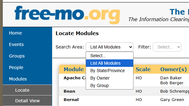 Locate Modules - Search Options